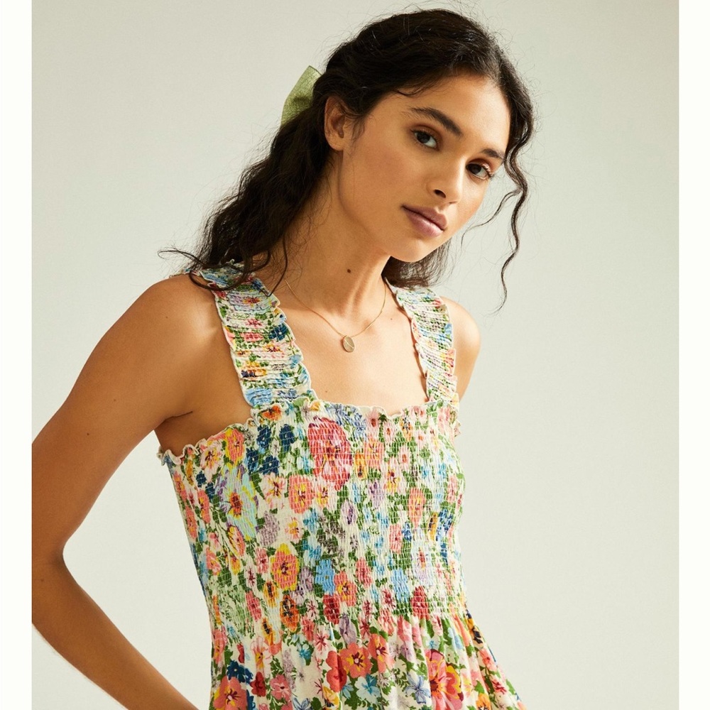 Anthropologie Smocked Babydoll Tank Small